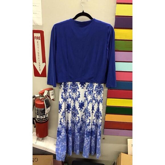 Danny and Nicole 2 piece jacket dress cobalt/ivory size Large - Picture 4 of 6